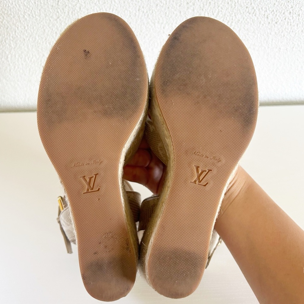Louis Vuitton Beige Monogram Canvas Espadrille Ankle Strap Wedges Size EU 40 - Picture 11 of 16